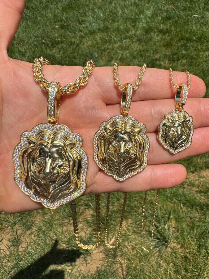 Real 925 Silver 14k Gold Plated Iced MOISSANITE Custom Lion Pendant Necklace