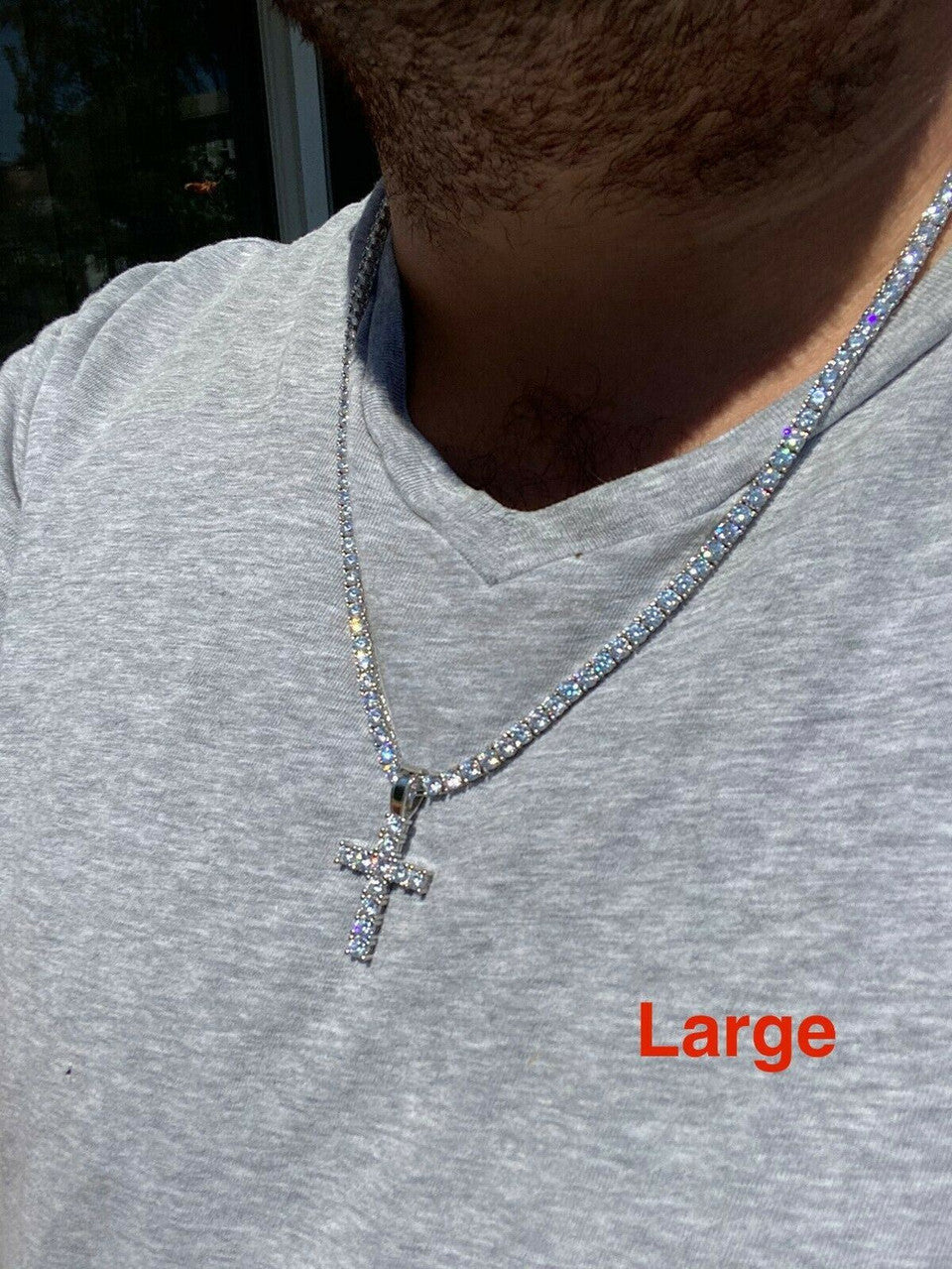 Real 925 Silver Cross Iced Pendant MOISSANITE Necklace Pass Diamond Test