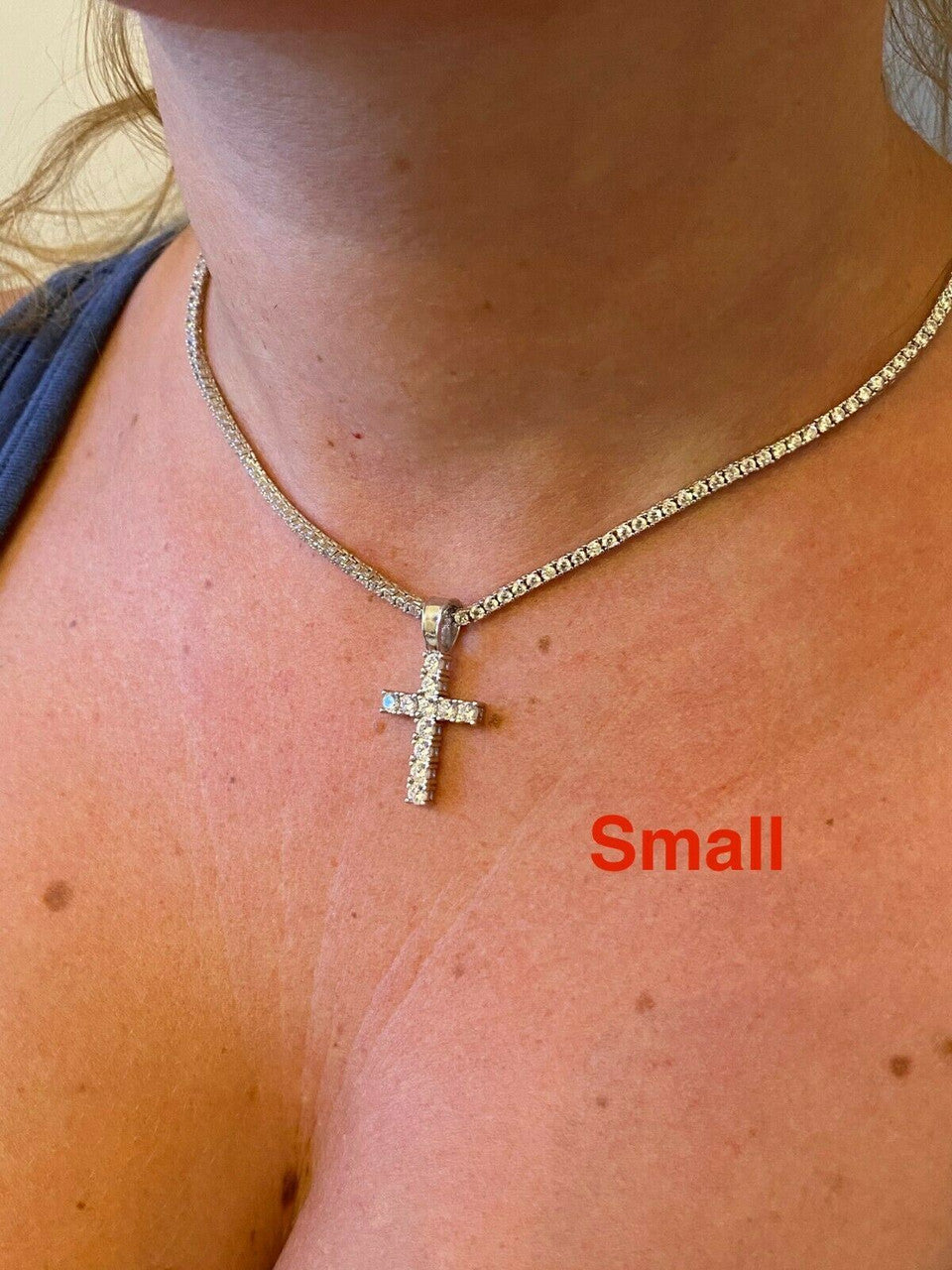 Real 925 Silver Cross Iced Pendant MOISSANITE Necklace Pass Diamond Test