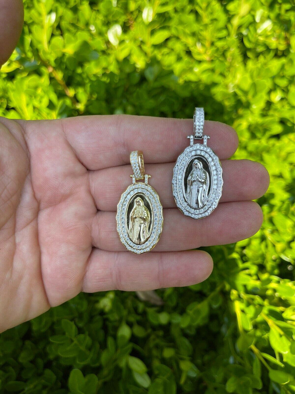 Real 925 Silver / Gold MOISSANITE Virgin Mary Necklace Pendant Iced Medallion