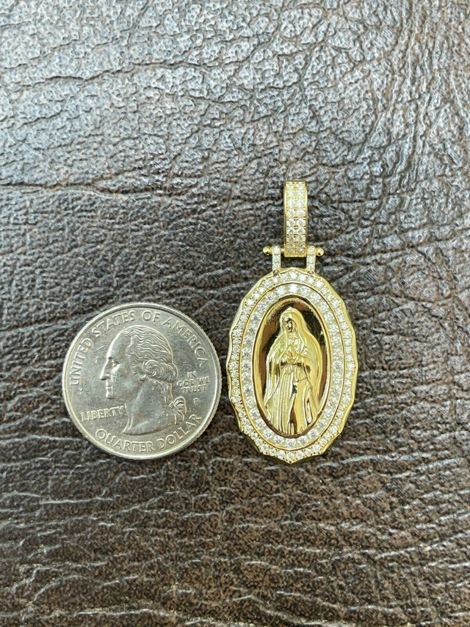 Real 925 Silver / Gold MOISSANITE Virgin Mary Necklace Pendant Iced Medallion