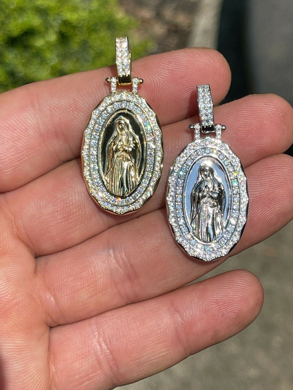 Real 925 Silver / Gold MOISSANITE Virgin Mary Necklace Pendant Iced Medallion