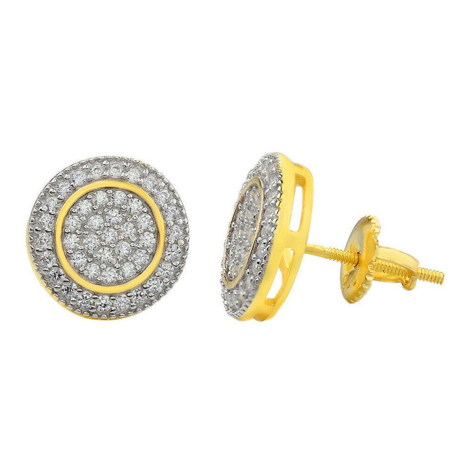 Real 925 Silver Iced Moissanite Men's Earrings Big Studs 14k Gold Finish