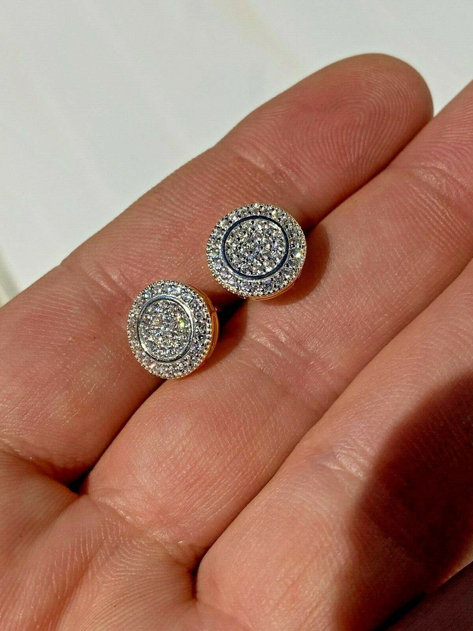 Real 925 Silver Iced Moissanite Men's Earrings Big Studs 14k Gold Finish