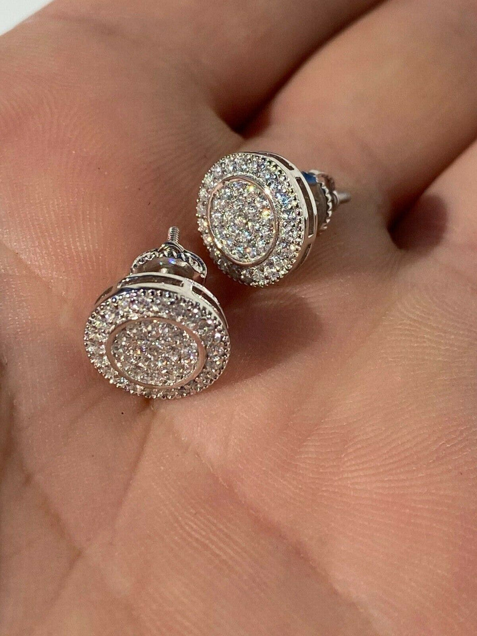 Real 925 Silver Iced Moissanite Men's Earrings Studs Passes Diamond Tester