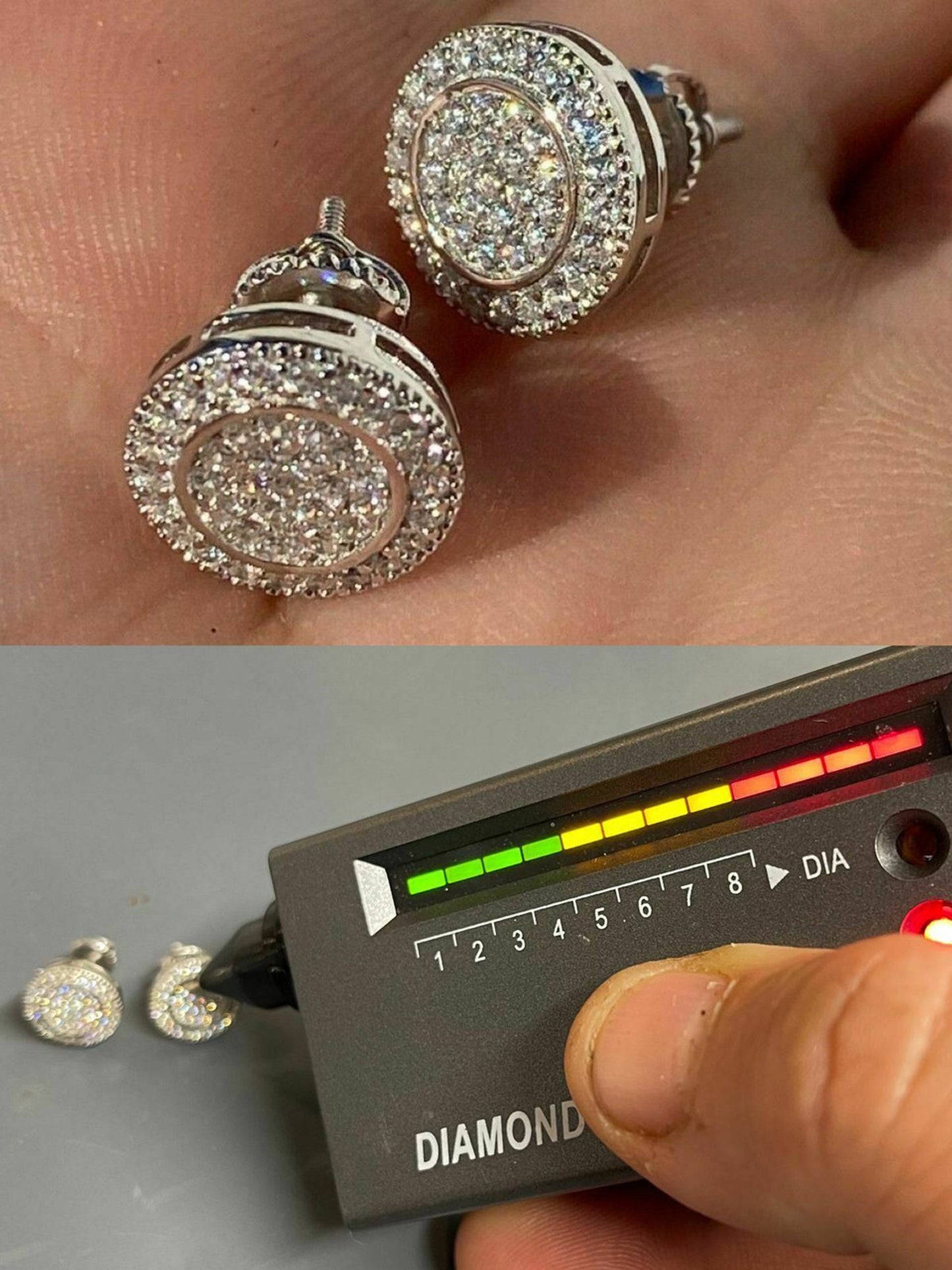 Real 925 Silver Iced Moissanite Men's Earrings Studs Passes Diamond Tester