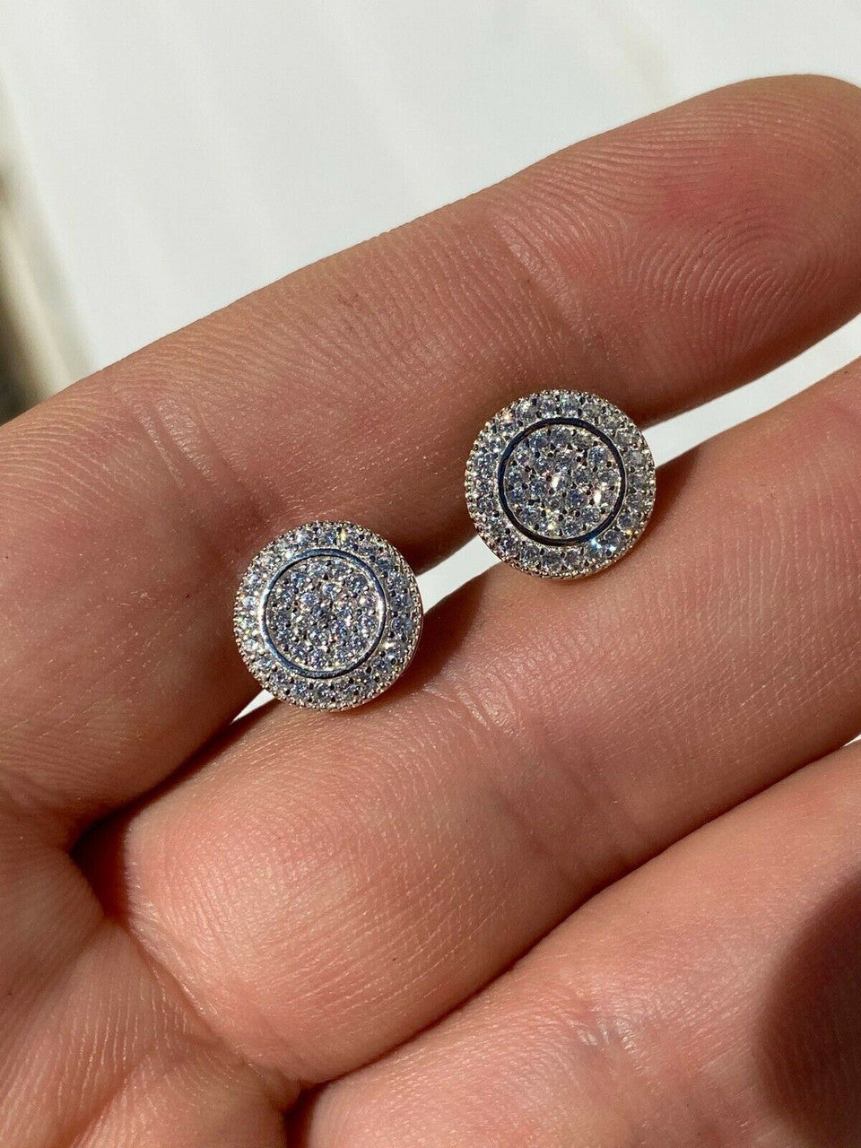 Real 925 Silver Iced Moissanite Men's Earrings Studs Passes Diamond Tester