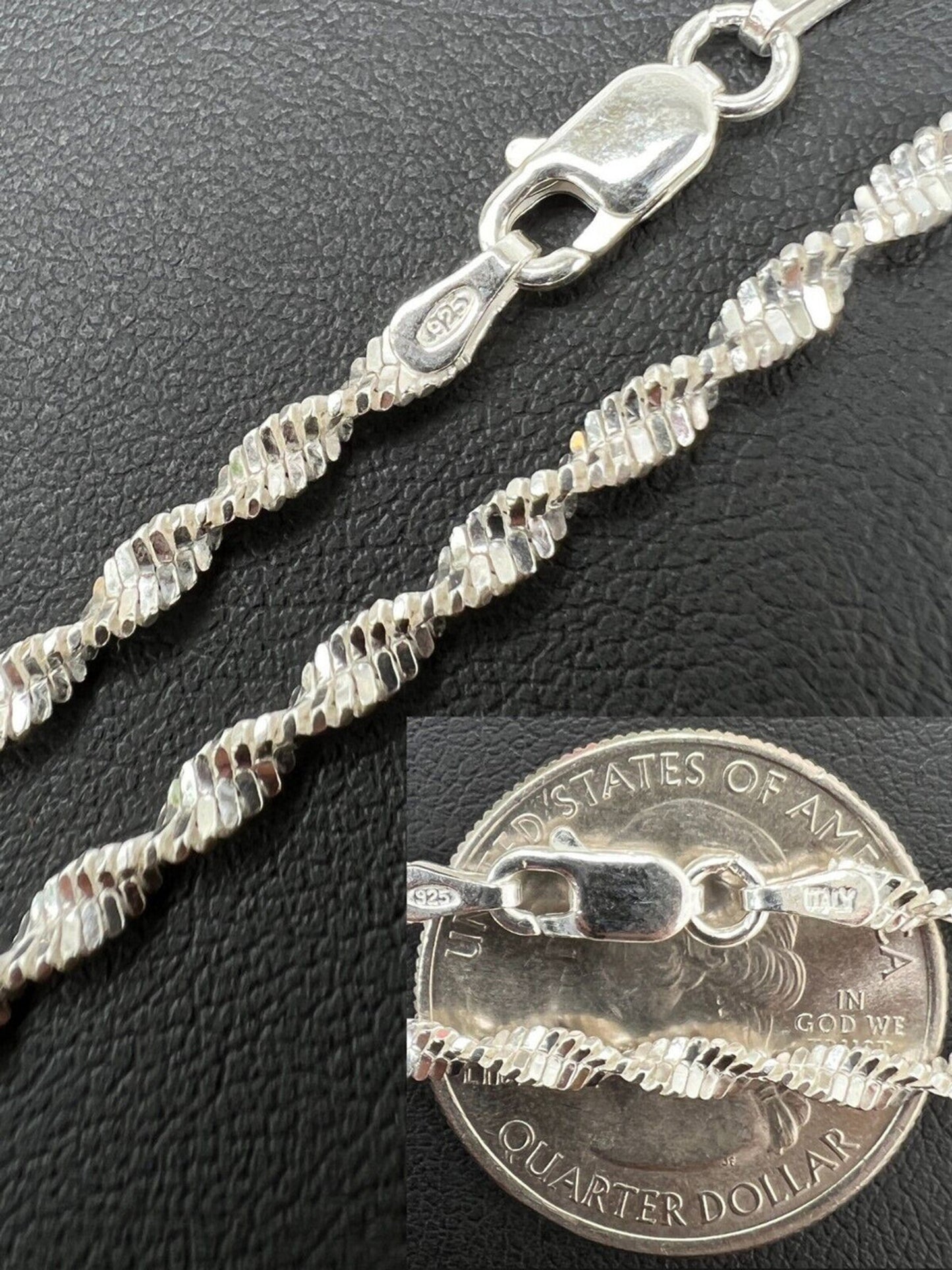 Real 925 Sterling Silver 2.5mm Loose Singapore Rope Chain Necklace Mens Ladies