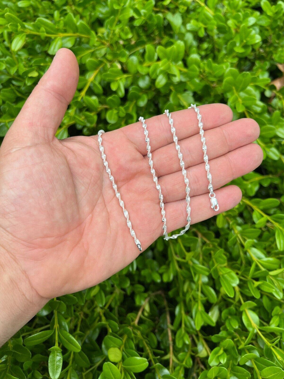 Real 925 Sterling Silver 2.5mm Loose Singapore Rope Chain Necklace Mens Ladies