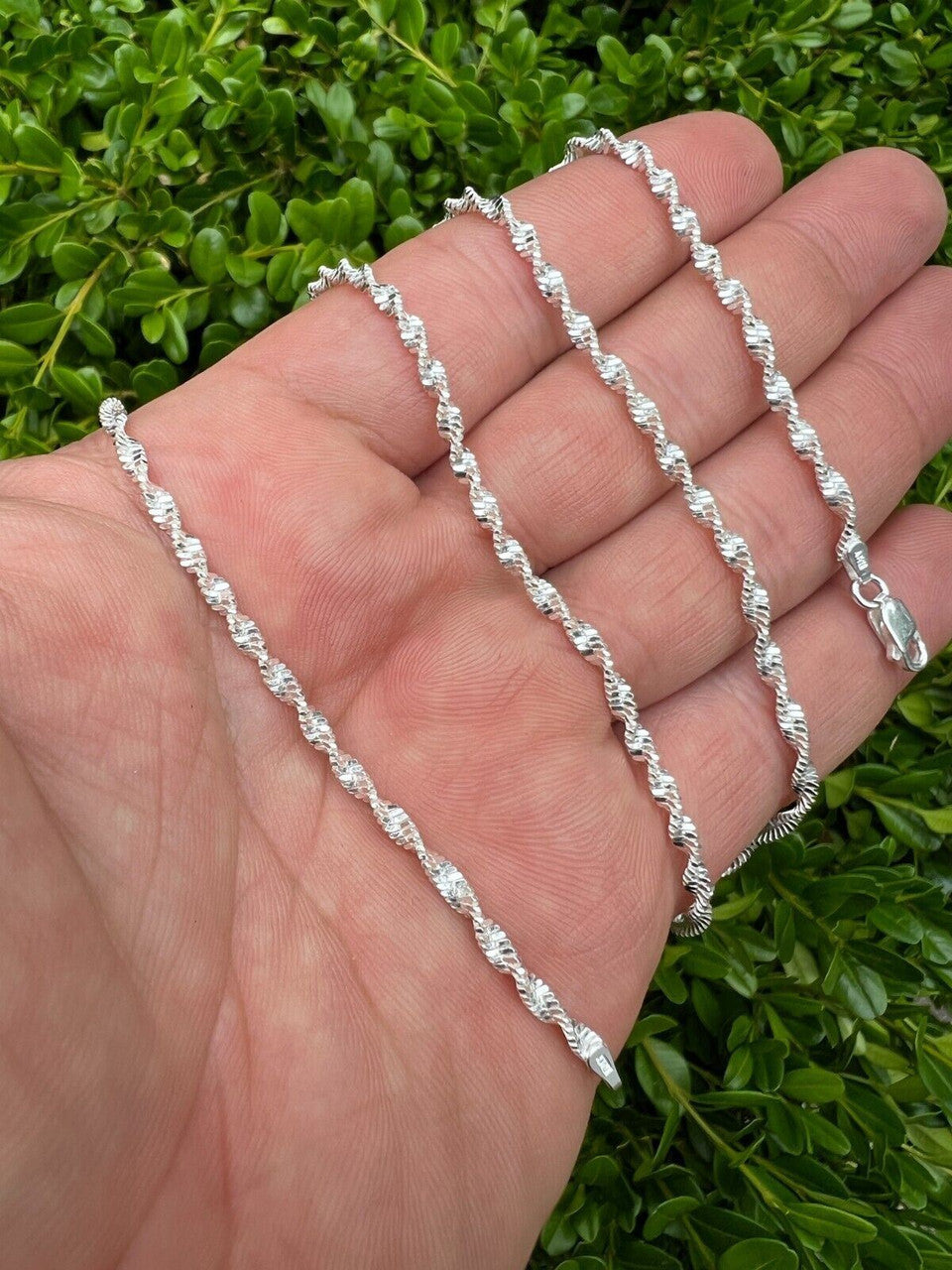 Real 925 Sterling Silver 2.5mm Loose Singapore Rope Chain Necklace Mens Ladies