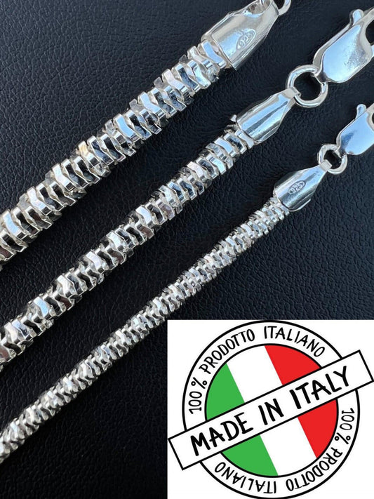 Real 925 Sterling Silver Diamond Cut Sparkle Ice Rope Chain Necklace 3-5mm ITALY