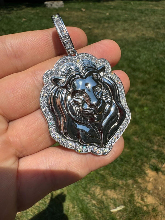 Real 925 Sterling Silver Iced MOISSANITE Custom Lion Pendant Necklace - 3 Sizes