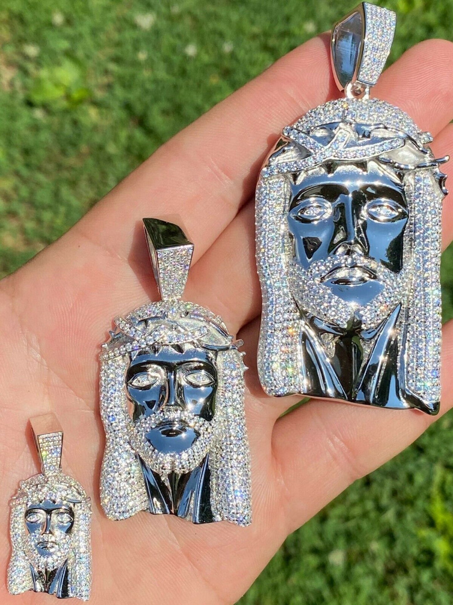 Real 925 Sterling Silver Icy Jesus Piece Flooded Out Pendant Iced Mens Necklace