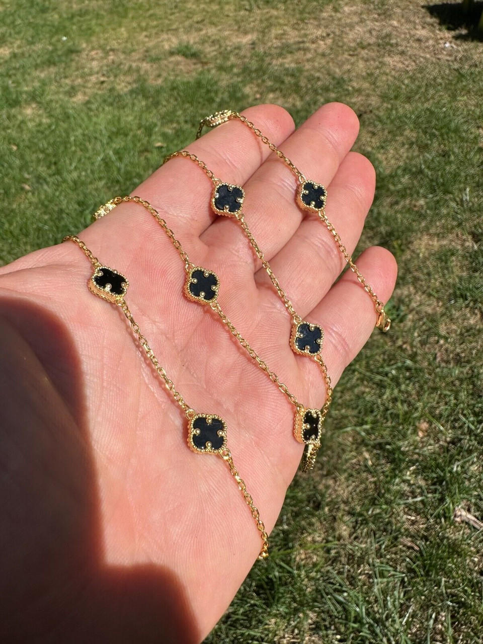 Real Clover Black Onyx 14-24" Necklace Or Bracelet 14k Gold Vermeil 925 Silver