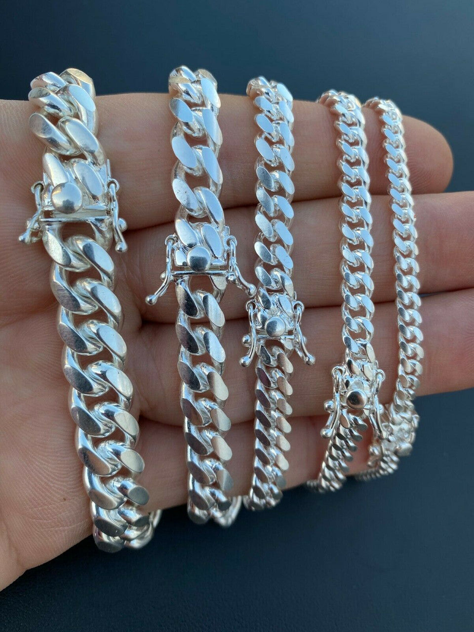 Real Miami Cuban Link Bracelet Solid 925 Sterling Silver Box Clasp ITALY 4-10mm