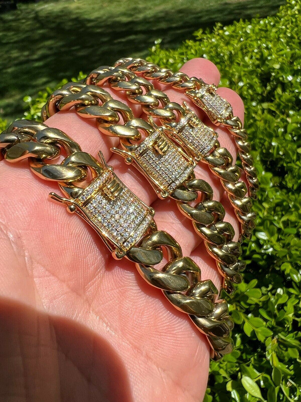 Real Miami Cuban Link Chain Necklace Bracelet 14k Gold Vermeil MOISSANITE Clasp