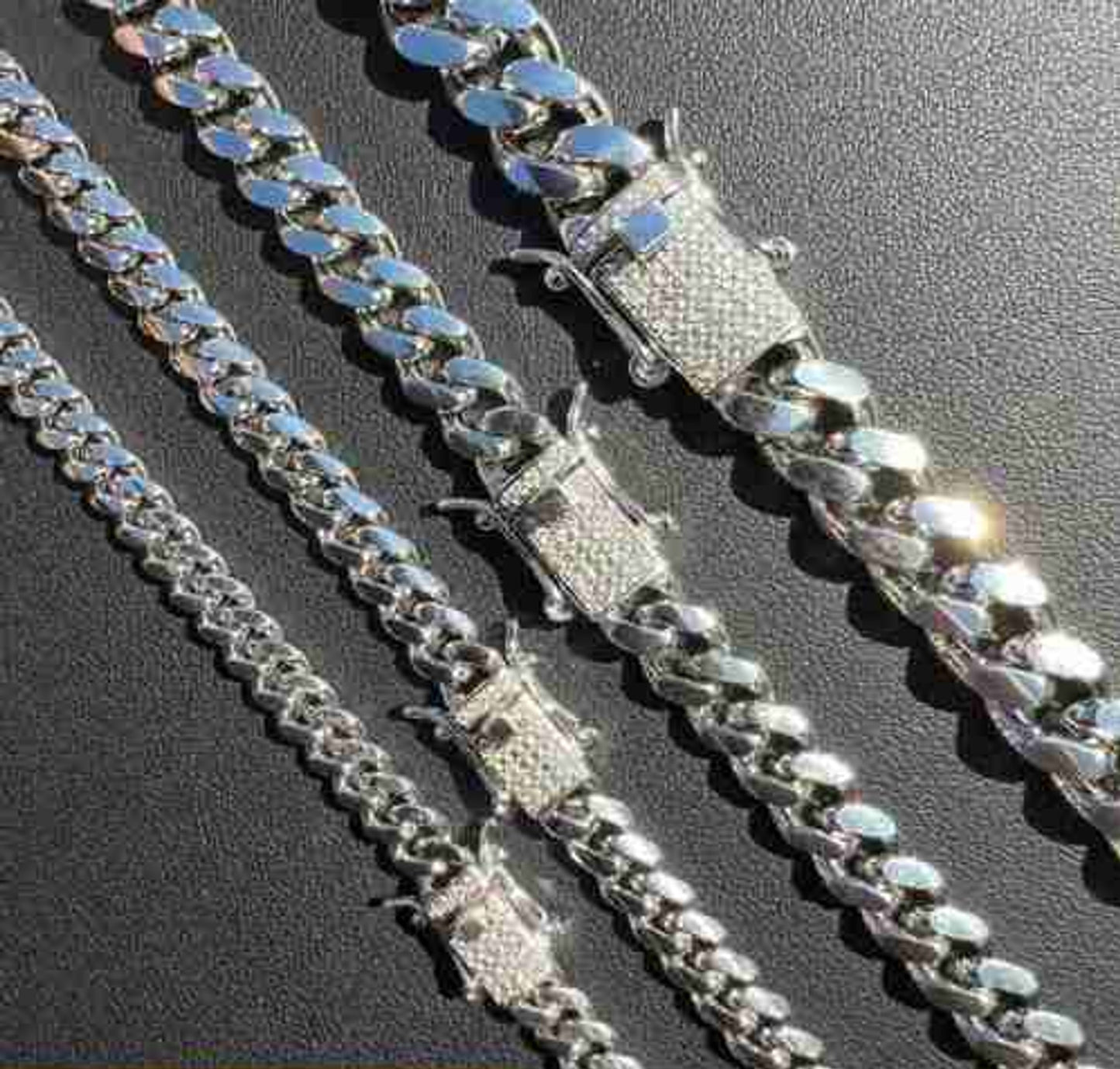 Real Miami Cuban Link Chain Necklace Bracelet Solid 925 Silver MOISSANITE Clasp