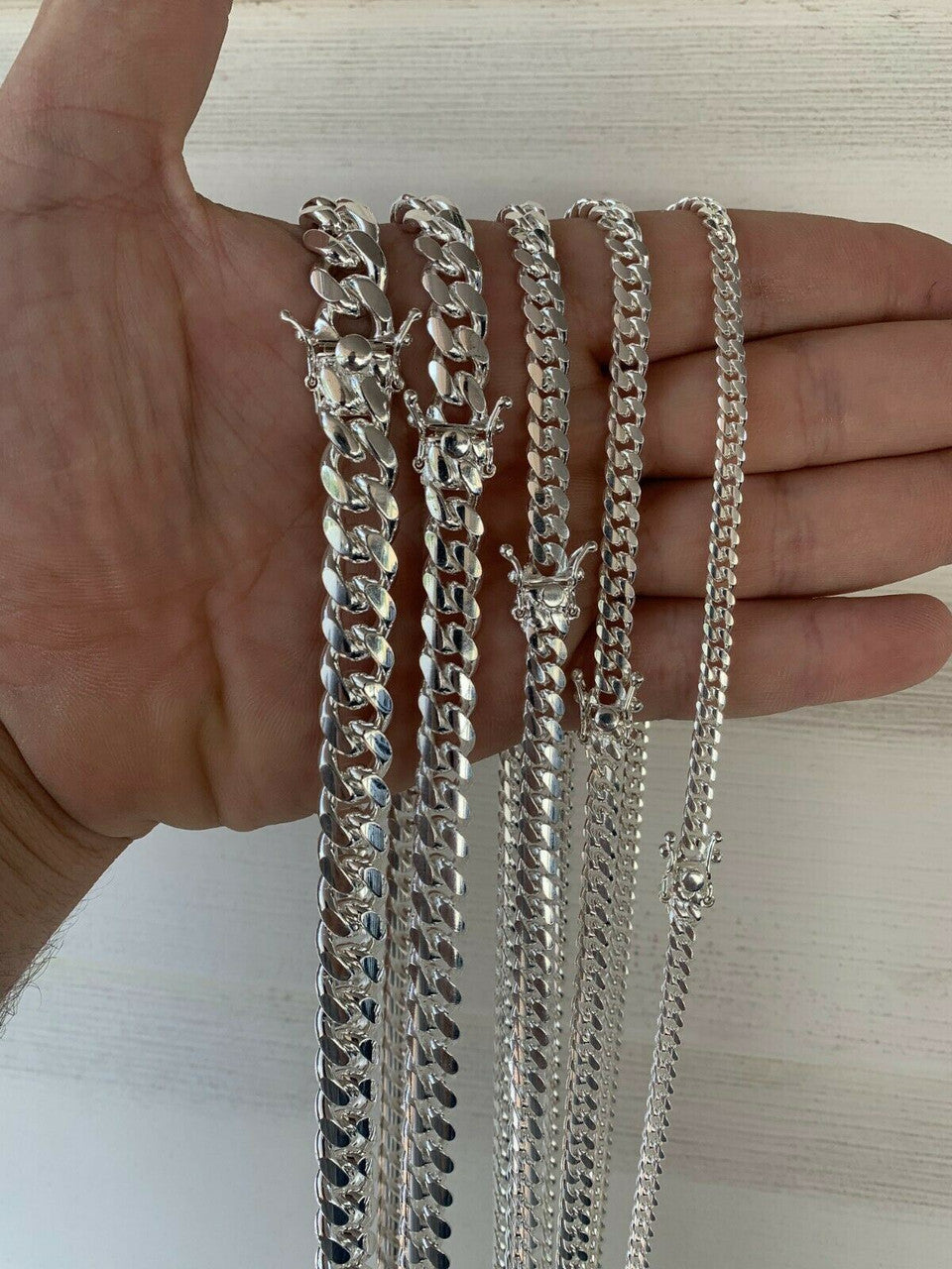 Real Miami Cuban Link Chain Or Bracelet Solid 925 Sterling Silver Box Lock ITALY