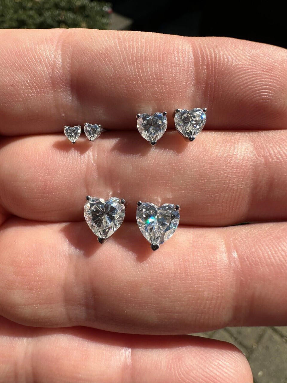 Real Moissanite Solitaire Stud Earrings Heart Shaped Fancy Cut 925 Silver 3-7mm