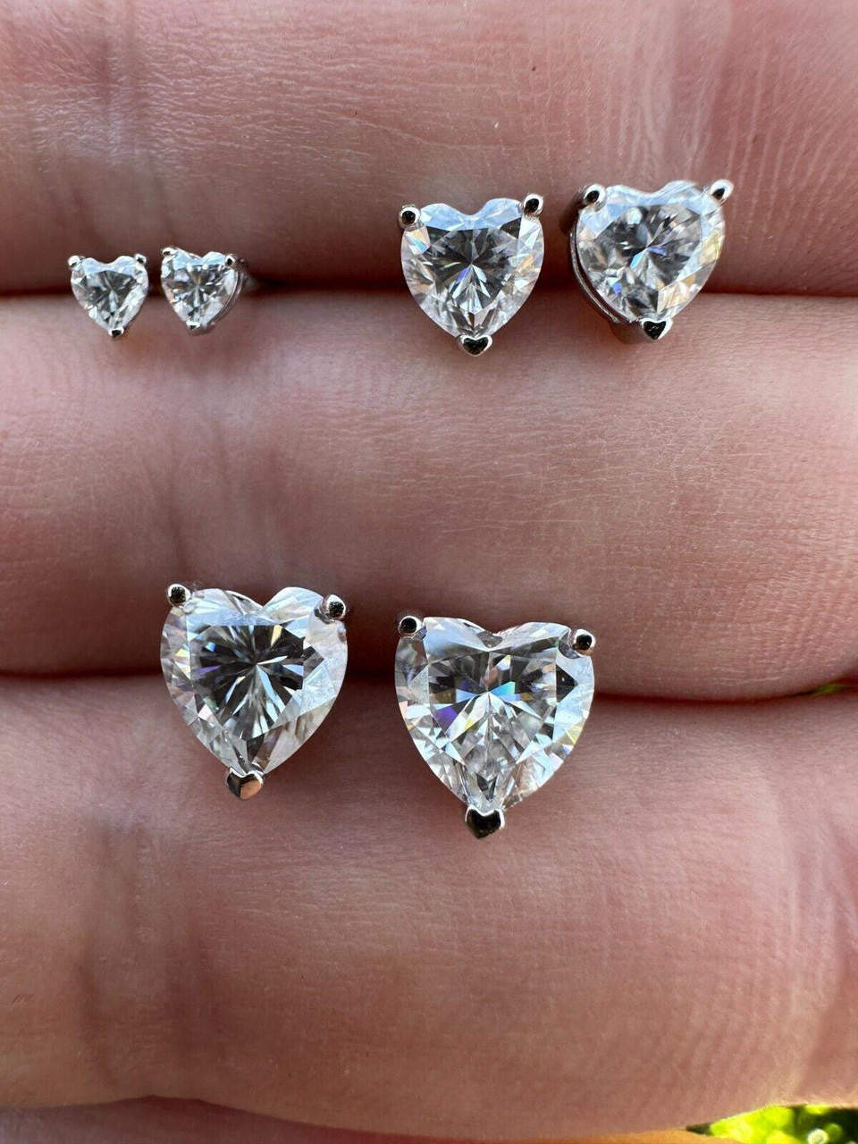 Real Moissanite Solitaire Stud Earrings Heart Shaped Fancy Cut 925 Silver 3-7mm