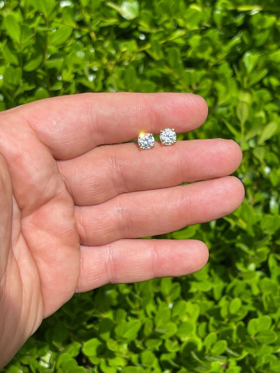 Real Moissanite Stud Earrings Pass Diamond Tester Size 0.2-2ct 14k Gold Vermeil