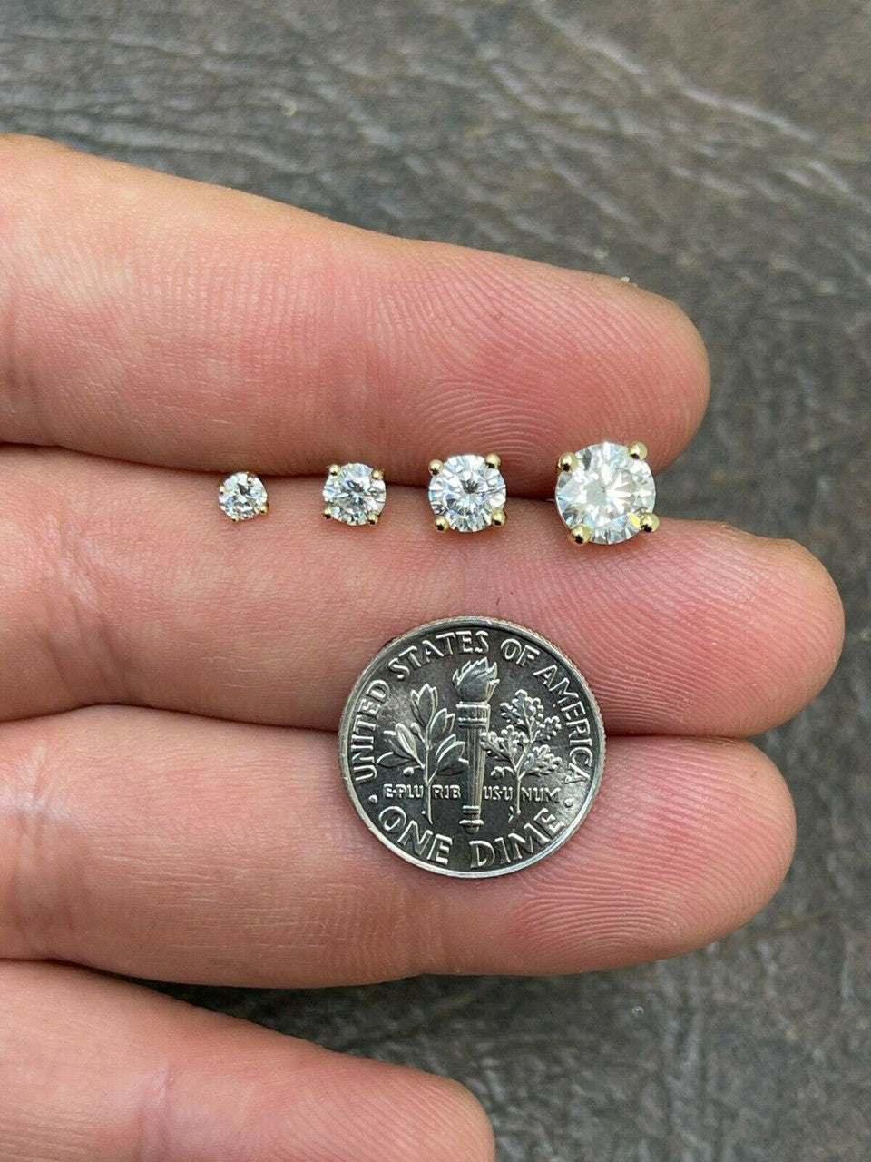 Real Moissanite Stud Earrings Pass Diamond Tester Size 0.2-2ct 14k Gold Vermeil