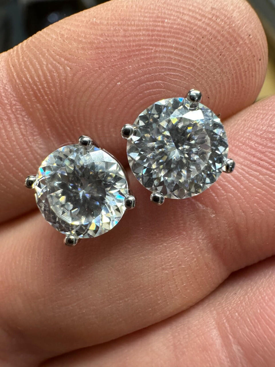 Real Portuguese Cut Moissanite Stud Earrings 14k Gold Vermeil 925 Silver 1-4ct