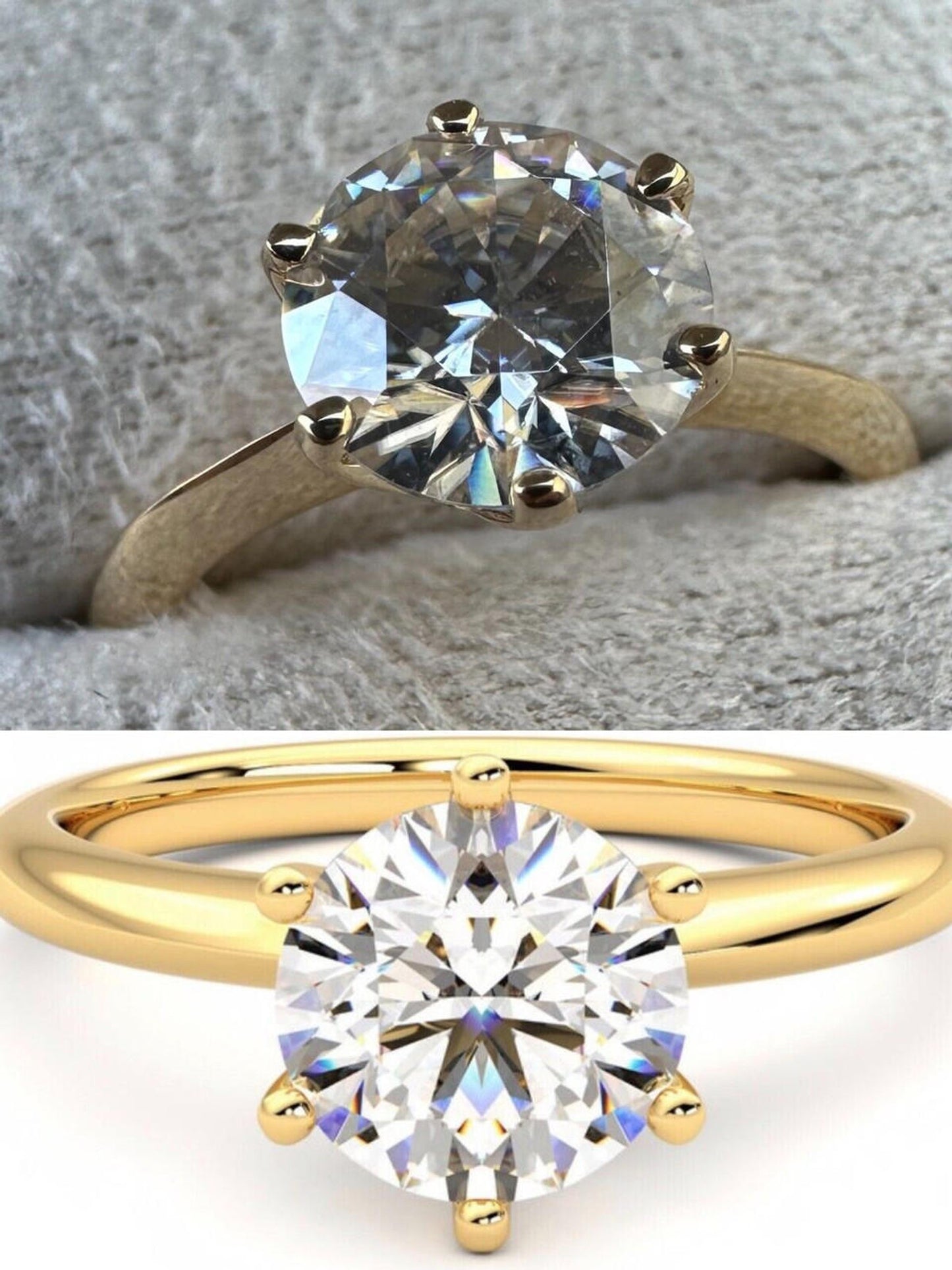 Real Solid 14k Yellow Gold 2ct 8mm VVS D Moissanite Engagement Solitaire Ring