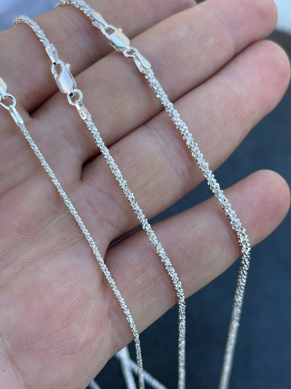 Real Solid 925 Sterling Silver Diamond Cut Sparkle Rope Chain Necklace 1mm - 3mm