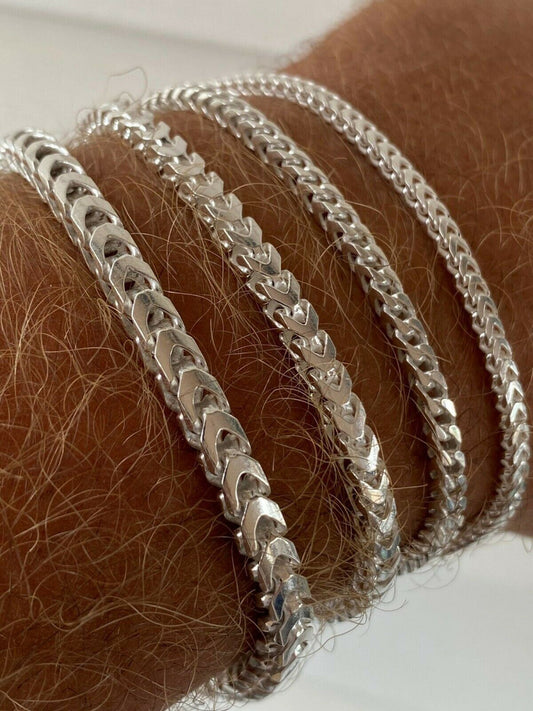 Real Solid 925 Sterling Silver Franco Bracelet 2.5-5mm ITALY MADE Men's Pulsera