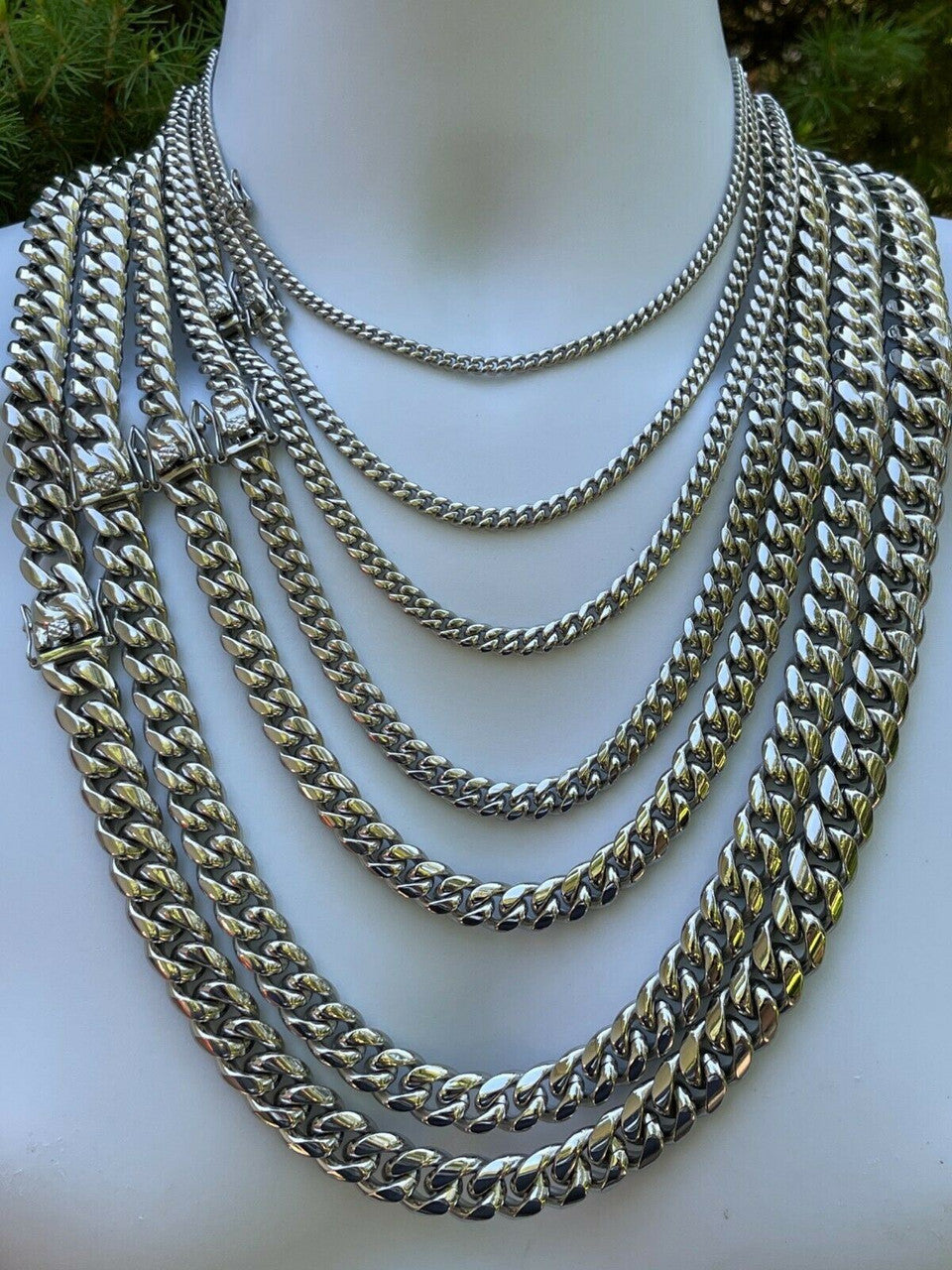 Real Solid Miami Cuban Link Chain Necklace Or Bracelet Box Clasp Stainless Steel