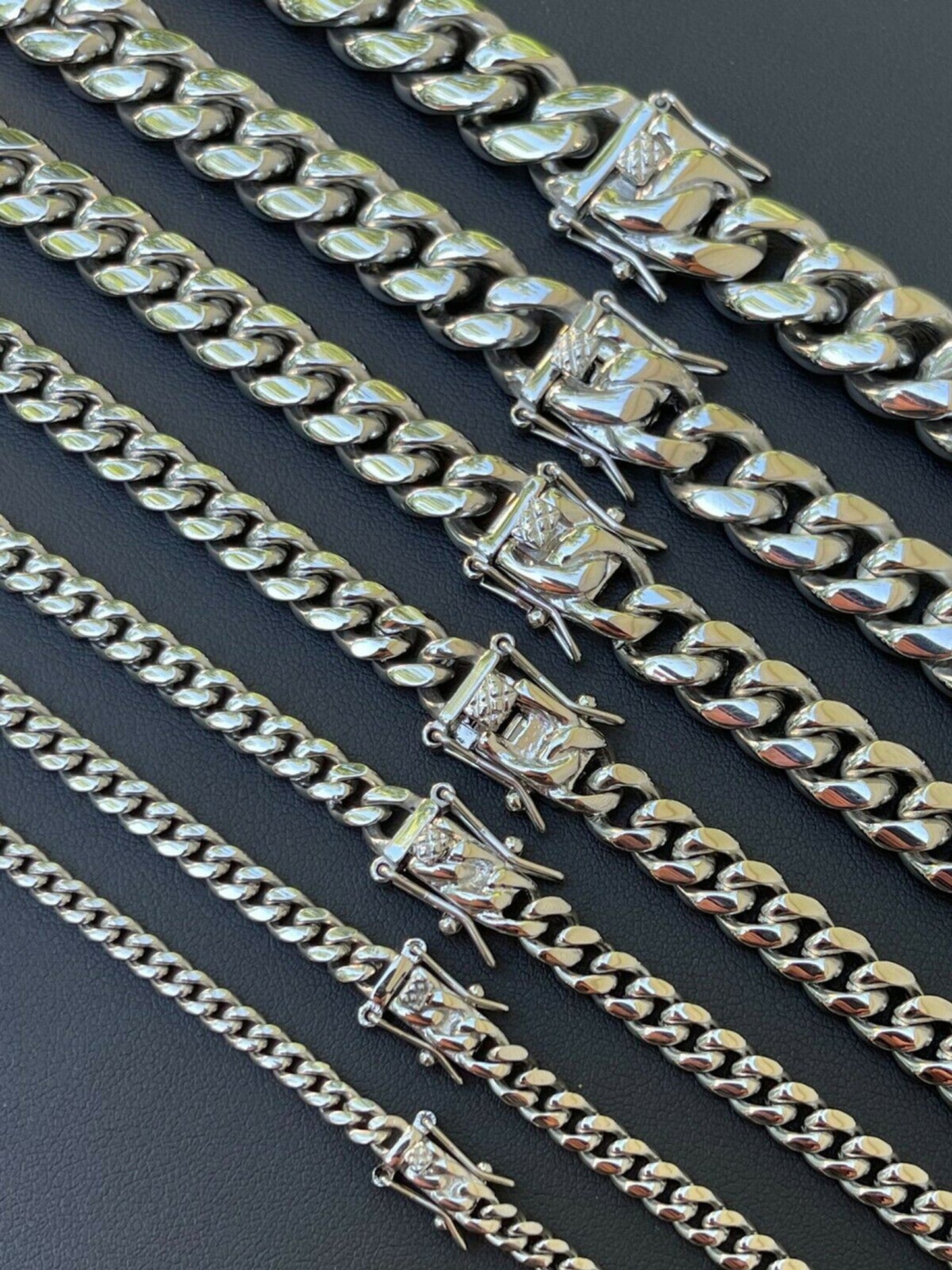 Real Solid Miami Cuban Link Chain Necklace Or Bracelet Box Clasp Stainless Steel