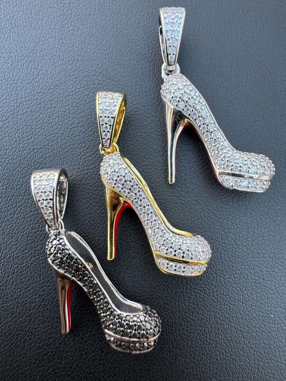 Red Bottom Shoe Stiletto Heels Pendant MOISSANITE 925 Silver Gold Iced Necklace