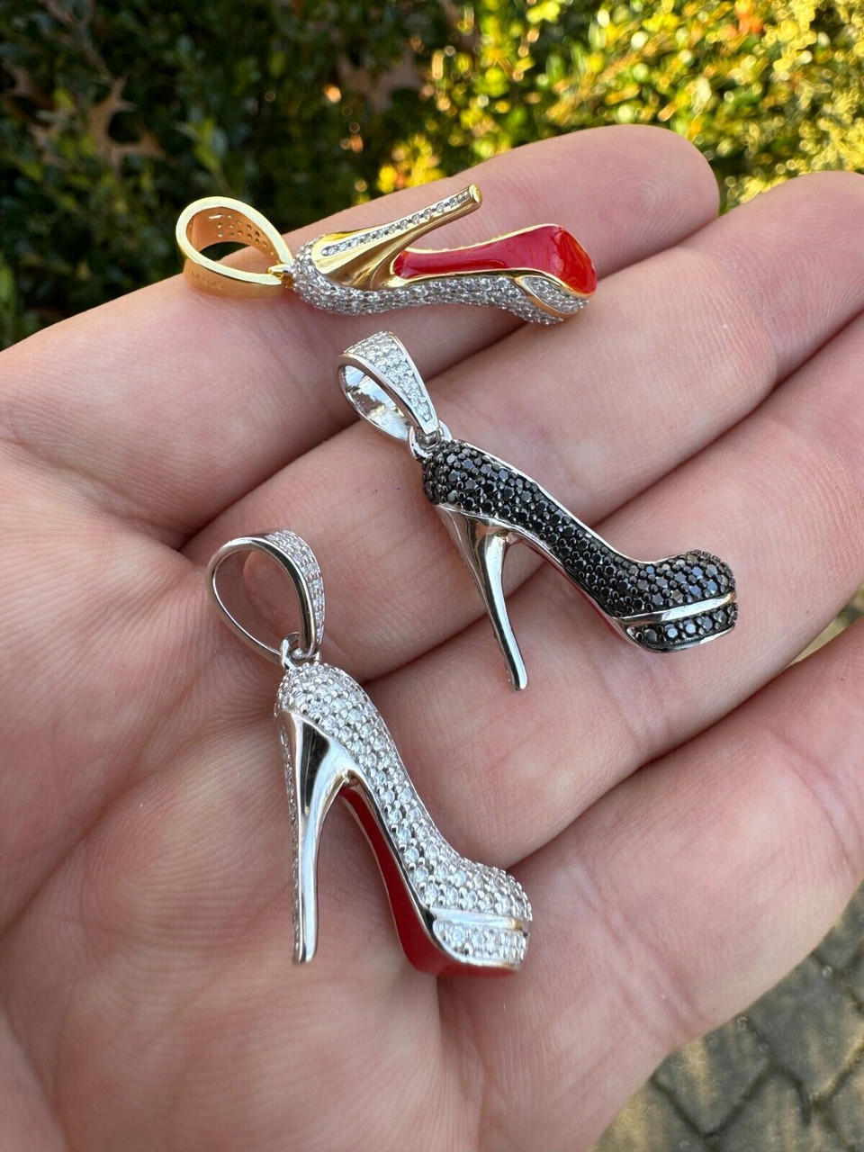 Red Bottom Shoe Stiletto Heels Pendant MOISSANITE 925 Silver Gold Iced Necklace