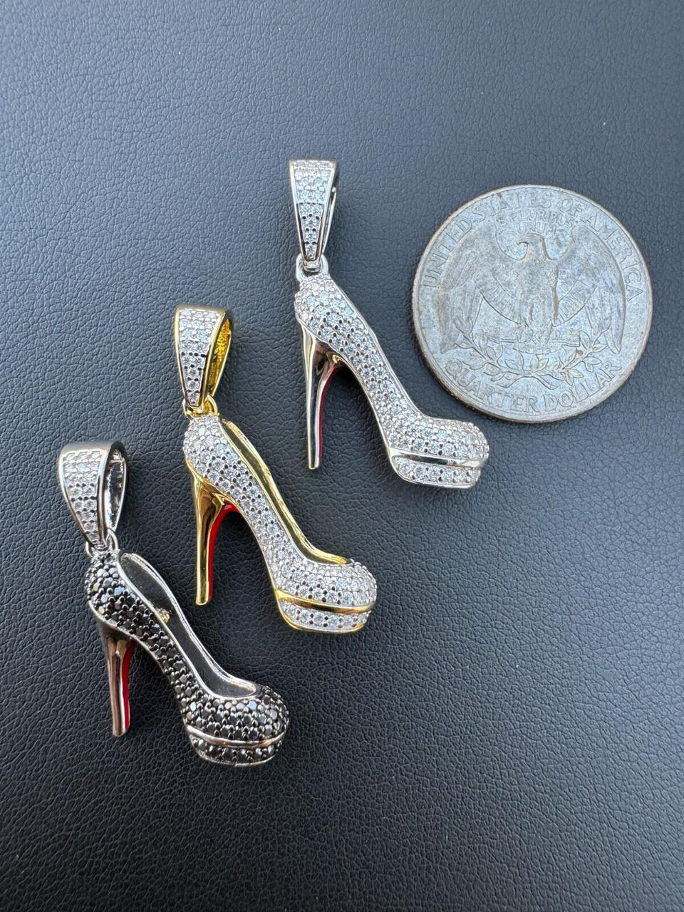 Red Bottom Shoe Stiletto Heels Pendant MOISSANITE 925 Silver Gold Iced Necklace