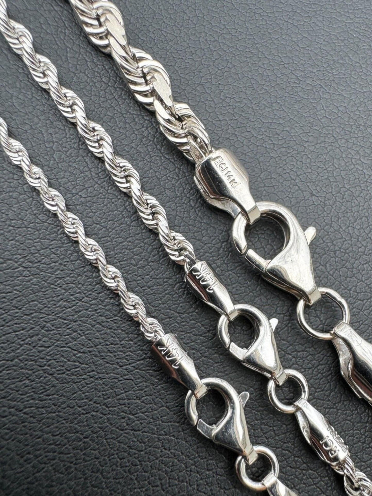 Solid 14k White Gold Men's Women's Real Rope Chain Necklace 1.5mm-4mm