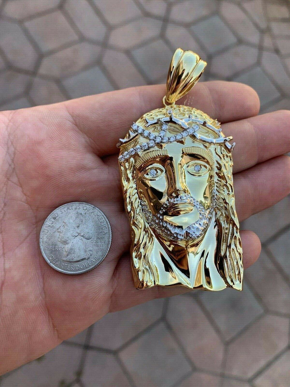 Solid 925 Silver 14k Gold Jesus Piece Pendant