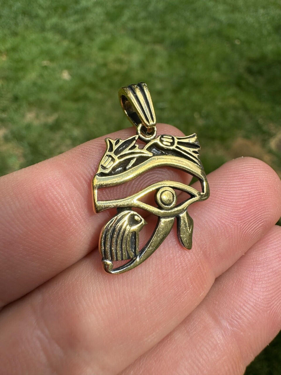 Solid 925 Silver / Gold Oxidized Egyptian Eye Of Horus Evil Eye Pendant Necklace