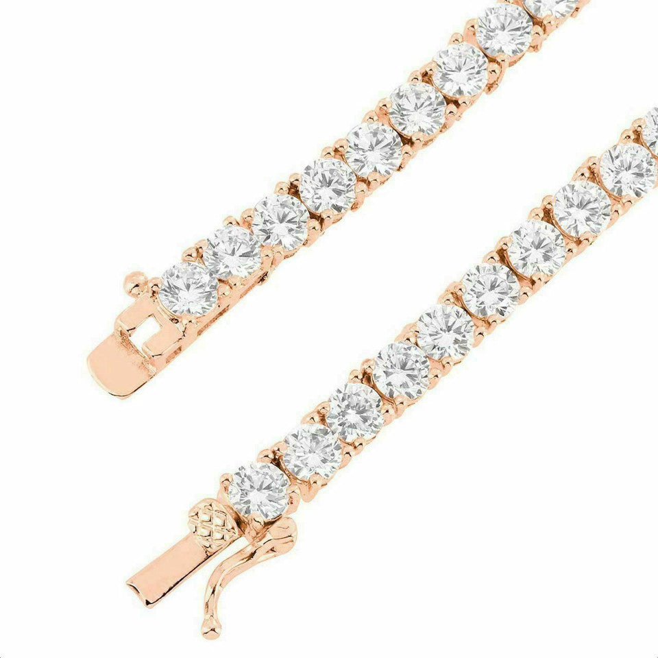 Tennis Chain 14k Rose Gold Over Real SOLID 925 Silver ICY Diamonds Men's Women's