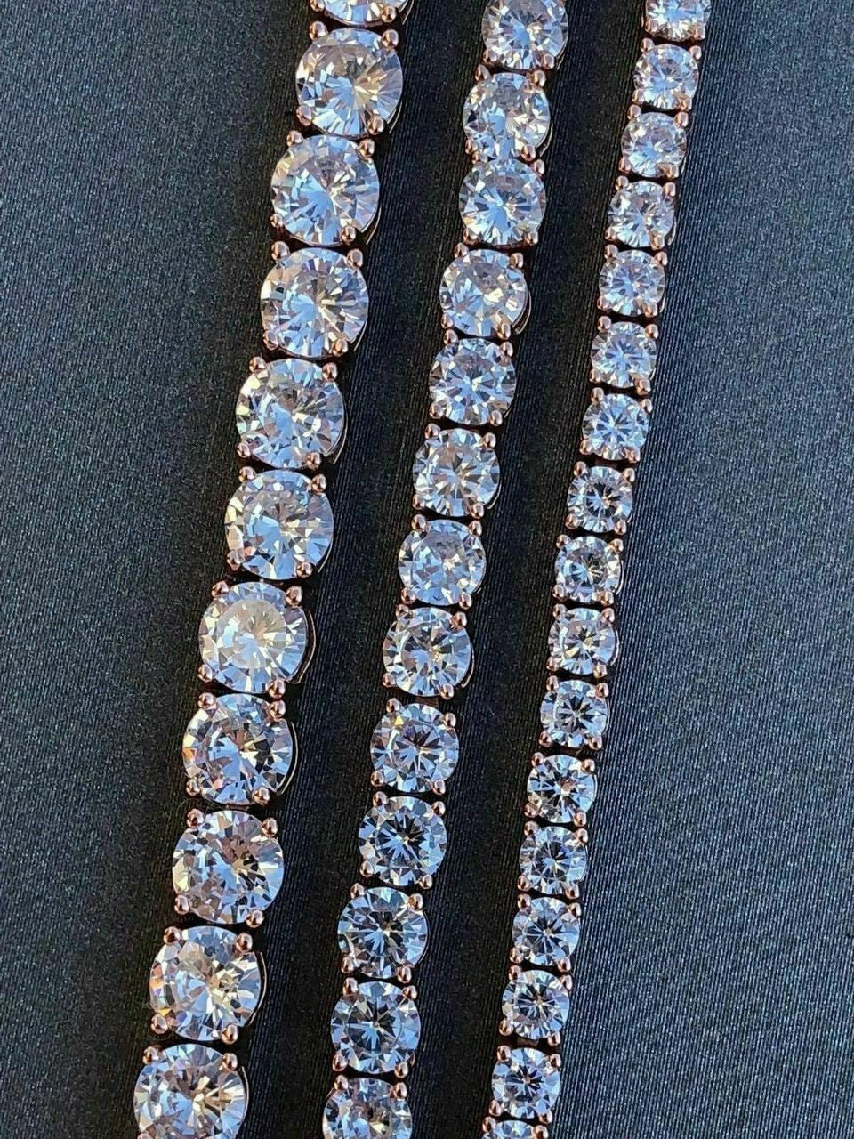 Tennis Chain 14k Rose Gold Over Real SOLID 925 Silver ICY Diamonds Men's Women's