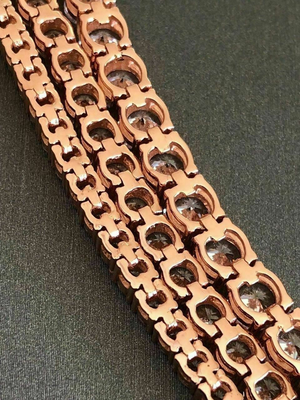 Tennis Chain 14k Rose Gold Over Real SOLID 925 Silver ICY Diamonds Men's Women's