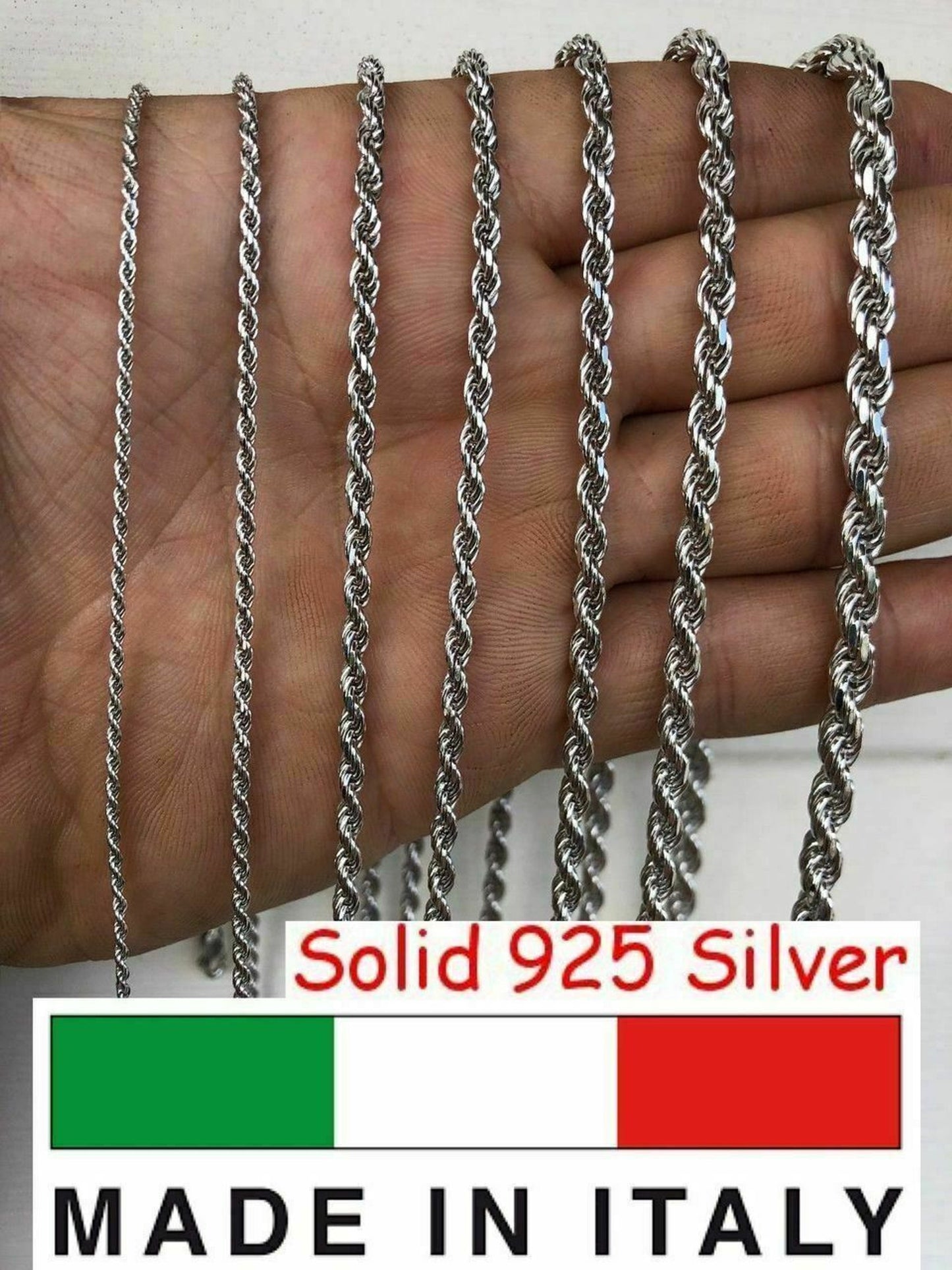 Women's & Men's Sterling Silver Rope Chain 1.5-5mm 16"-30" ITALY