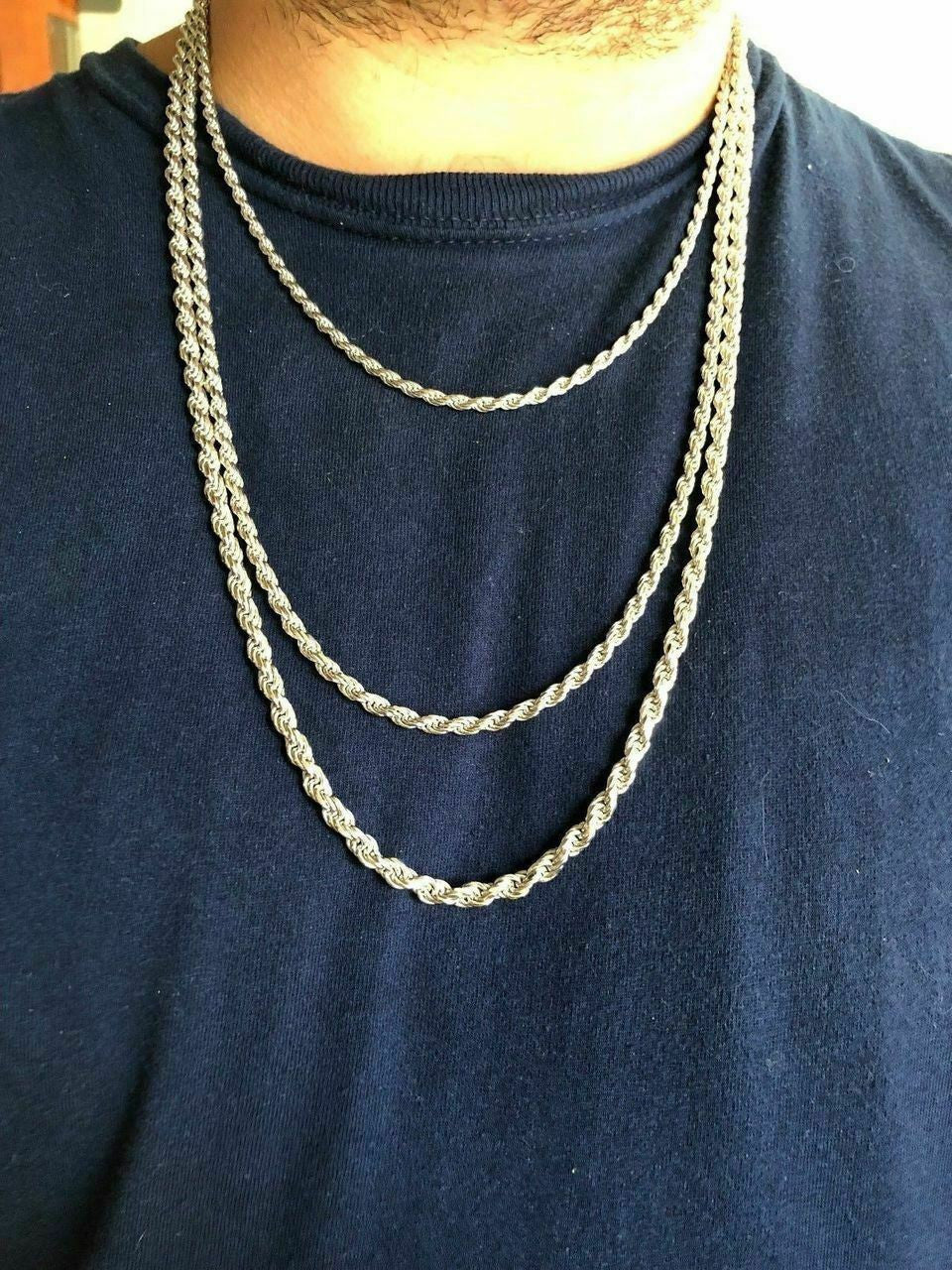 Women's & Men's Sterling Silver Rope Chain 1.5-5mm 16"-30" ITALY