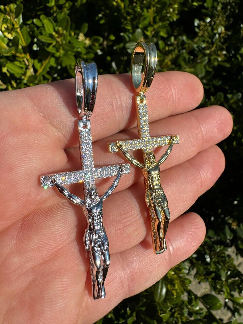 Moissanite Real Iced Jesus On Cross Pendant - Real 925 Silver 2" Mens Necklace