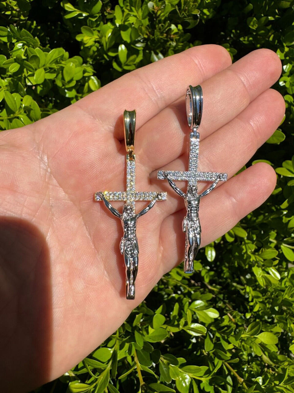 Real Iced Jesus On Cross Pendant - Real 925 Silver 2" Mens Necklace