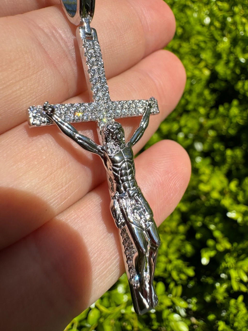 Real Iced Jesus On Cross Pendant - Real 925 Silver 2" Mens Necklace