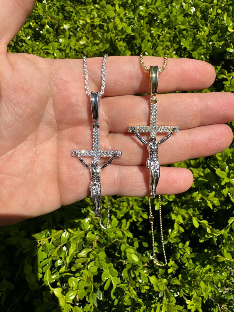 Real Iced Jesus On Cross Pendant - Real 925 Silver 2" Mens Necklace