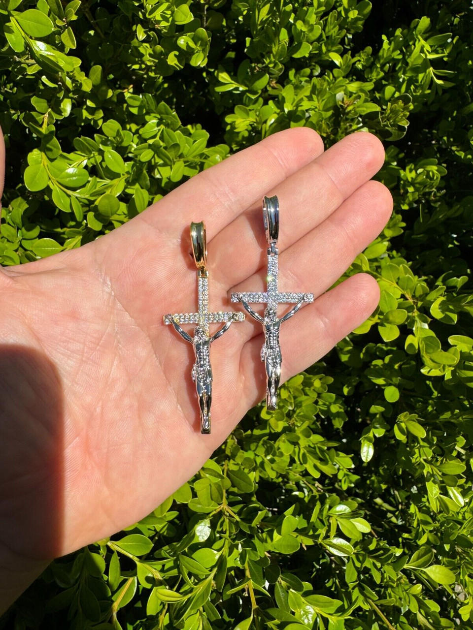 Real Iced Jesus On Cross Pendant - Real 925 Silver 2" Mens Necklace