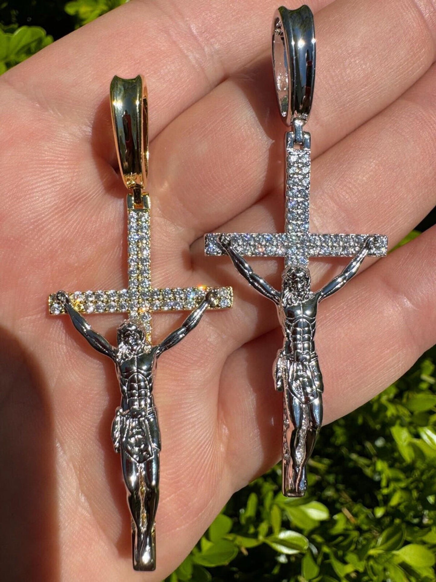 Real Iced Jesus On Cross Pendant - Real 925 Silver 2" Mens Necklace