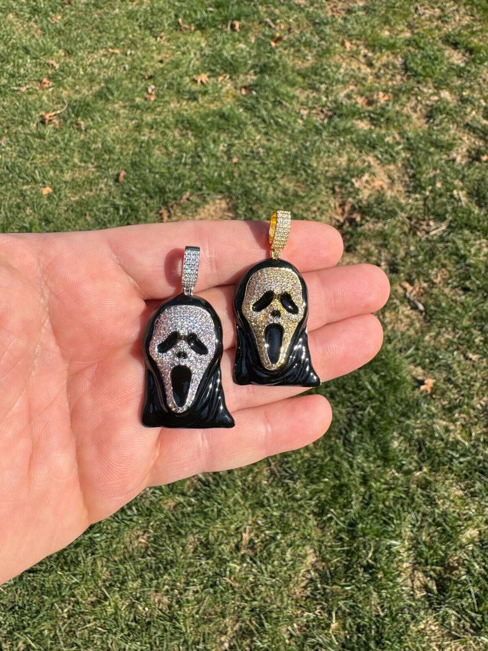 Real Moissanite Scream Mask Ghostface Iced Pendant Necklace 925 Silver / Gold